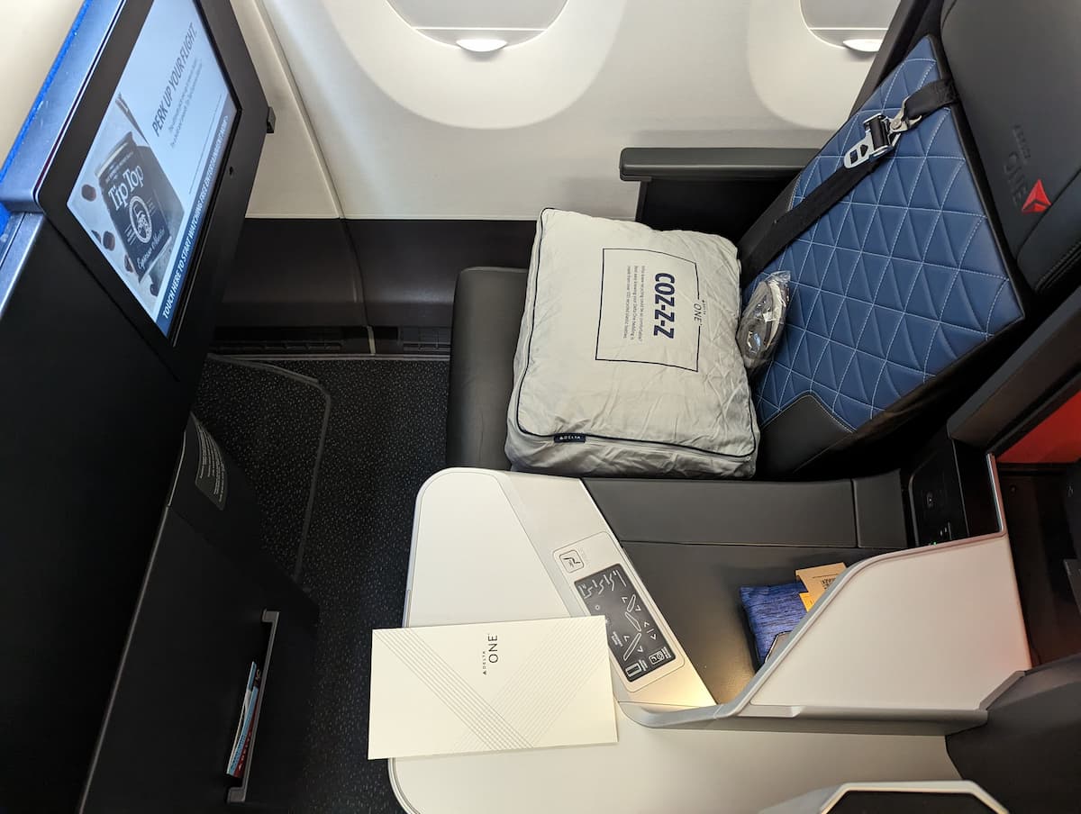 Delta One Suite business class seat on Airbus A350 and A330-900neo; select retrofitted 777-era routes now use these fleets